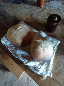 bread cooling on a table