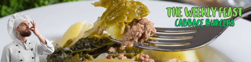 fork holding up ground beef and cabbage