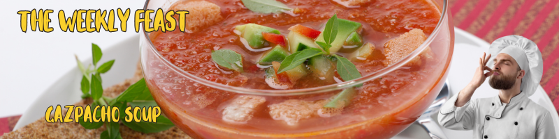 a chef kissing his fingers over a bowl of gazpacho soup