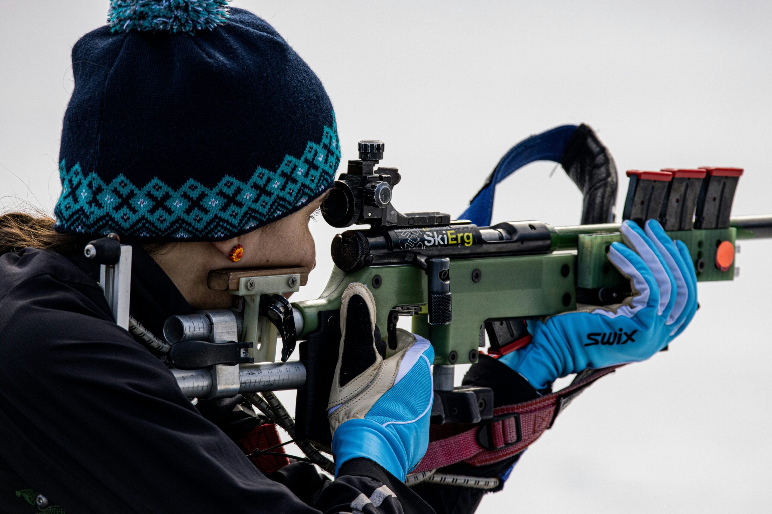 biathlon, biathlon woman, women in sports, nordic skiing, Craftsbury, biathlon rifle, Anschutz, .22LR, .22 rifle , rifle, winter sports  snow sports, skiing, shooting