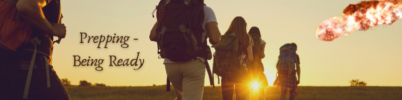 people marching along with backpacks, toward an exploding comet