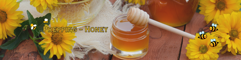 image of flowers and a glass jar of honey, surrounded by a few cartoon bees