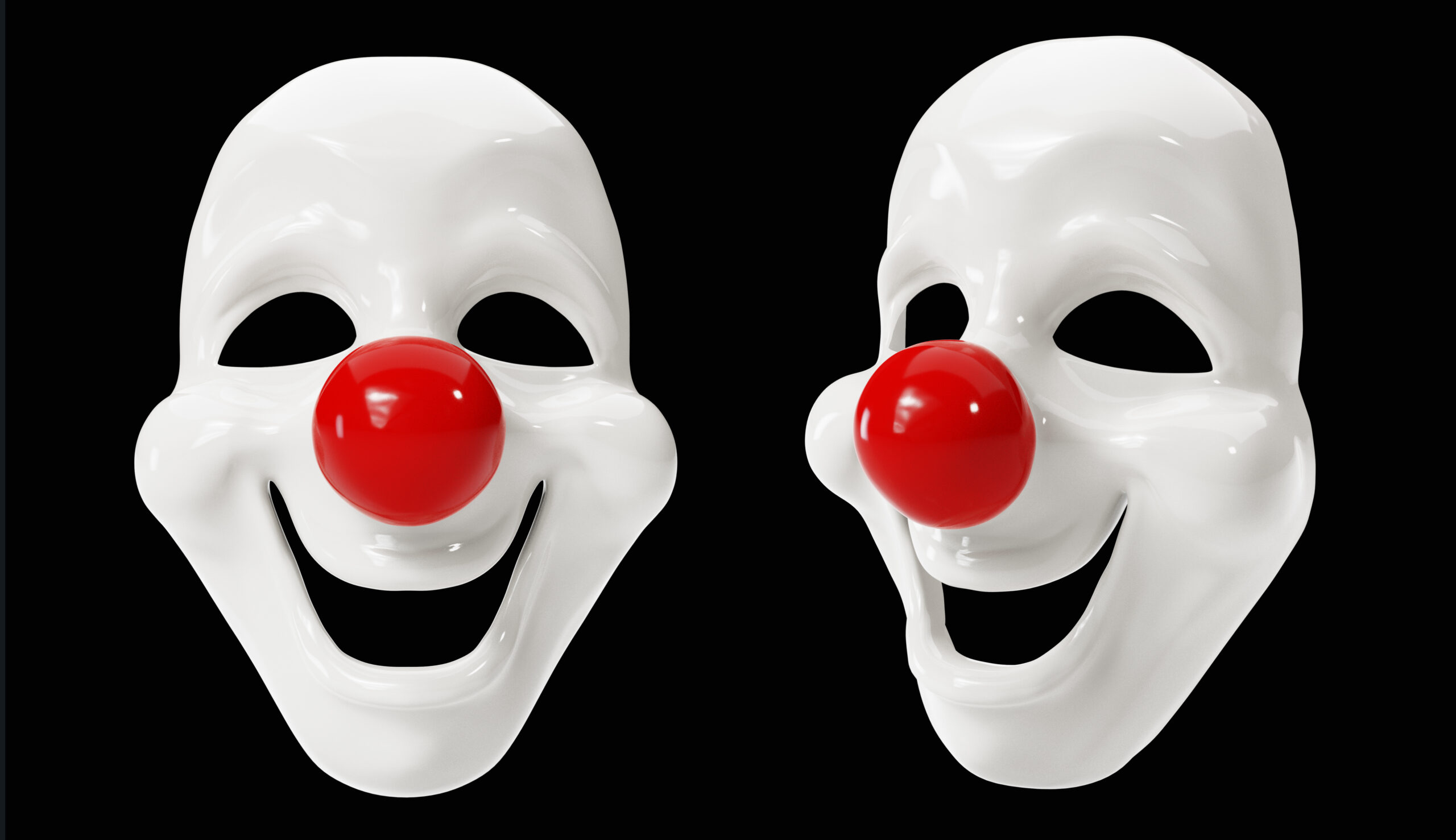 Clown masks isolated on black background. 3D illustration