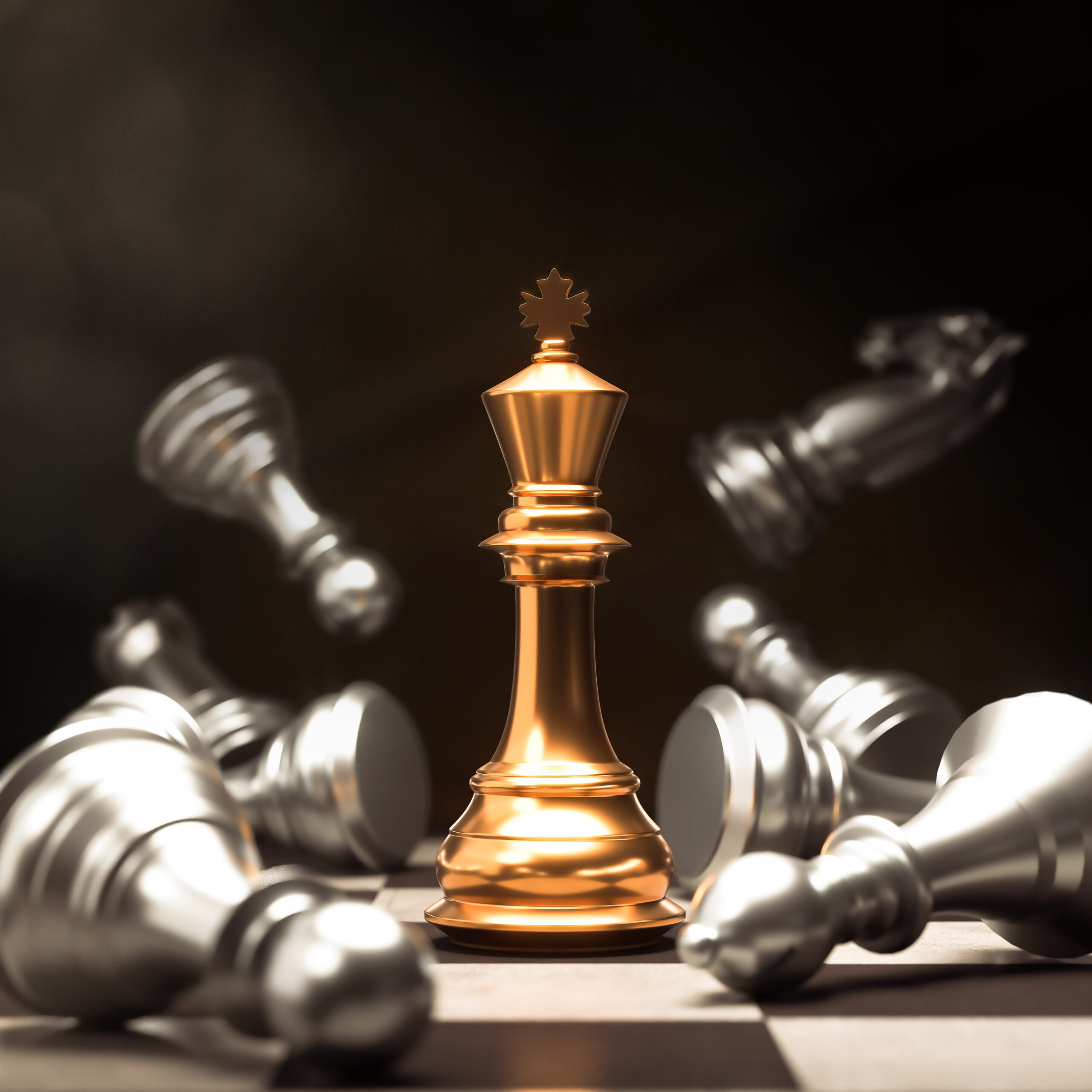 Business concept Strategy of goldenf Chess Game, 3d rendering.