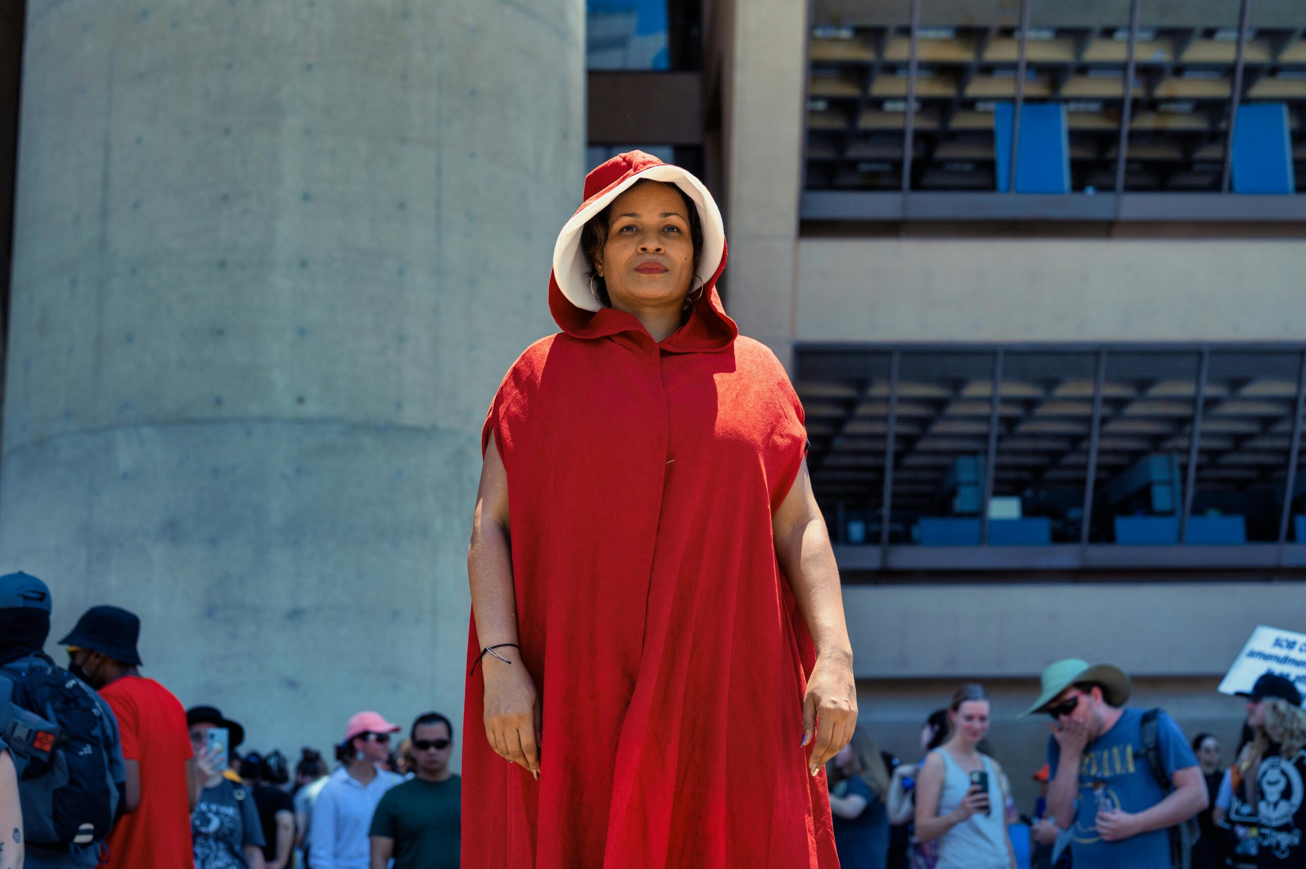 Woman in a red costume