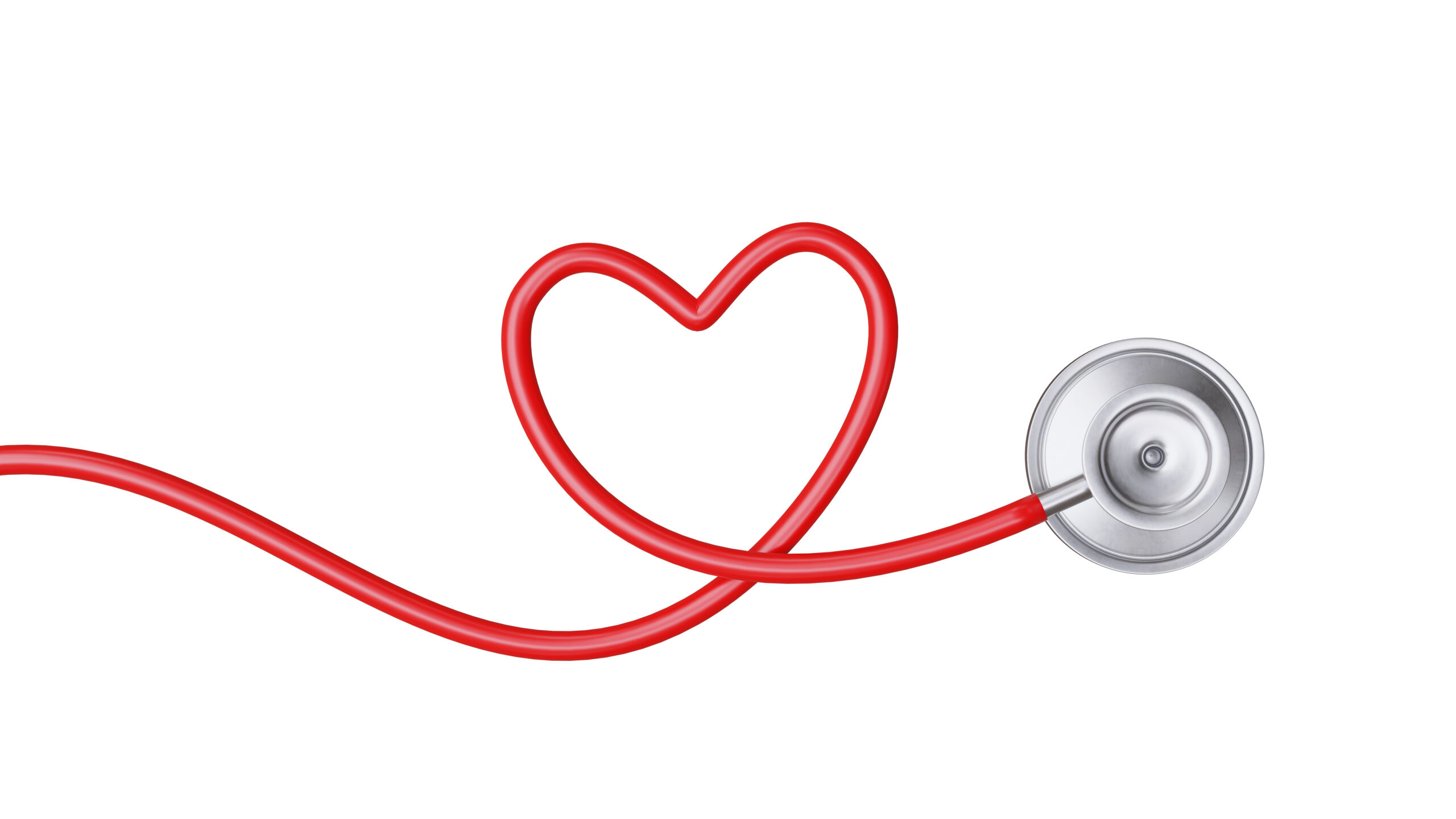 Medical stethoscope and red heart isolated on white, Health care, love concept. 3d render